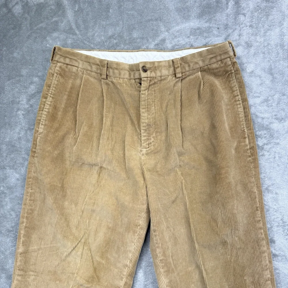 Brooks Brothers 346 Corduroy Pants Mens 36x32 Tan Pleated Cuffed